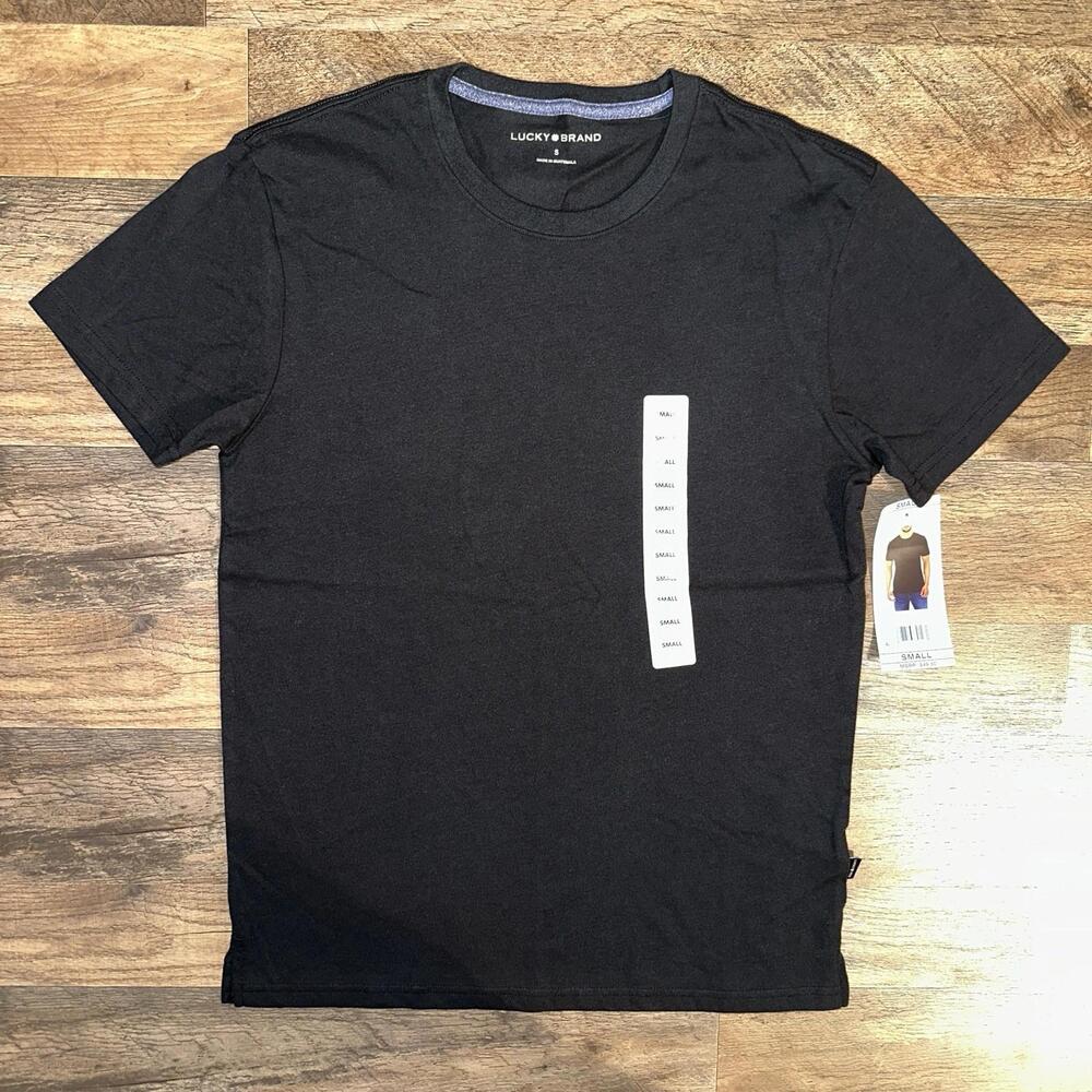 LUCKY BRAND Black Short Sleeve Pima Cotton Crew Neck Tee Shirt Mens Small
